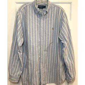Polo Ralph Lauren Dress Shirt Mens XL Blue‎ Stripe Flesh Pony Button Down Formal